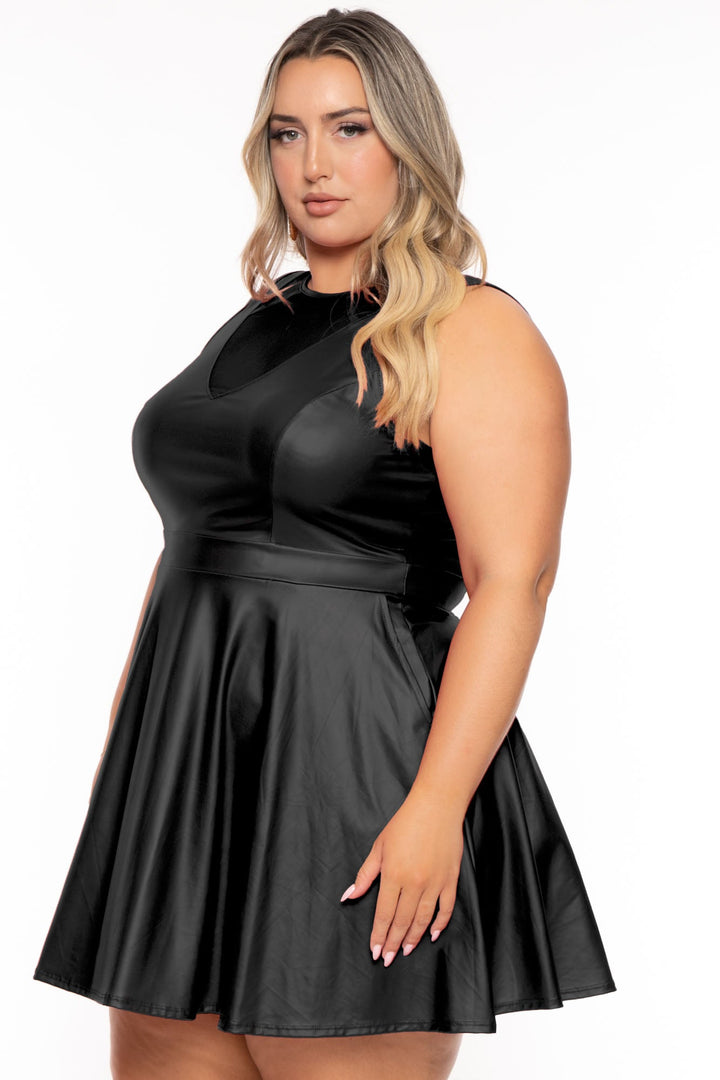 Curvy Sense Dresses Plus Size Vixen Faux Leather Flare Dress - Black
