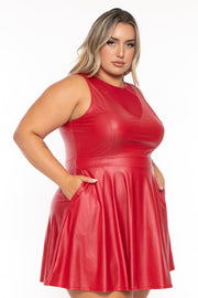 Curvy Sense Dresses Plus Size Vixen Faux Leather Flare Dress - Red