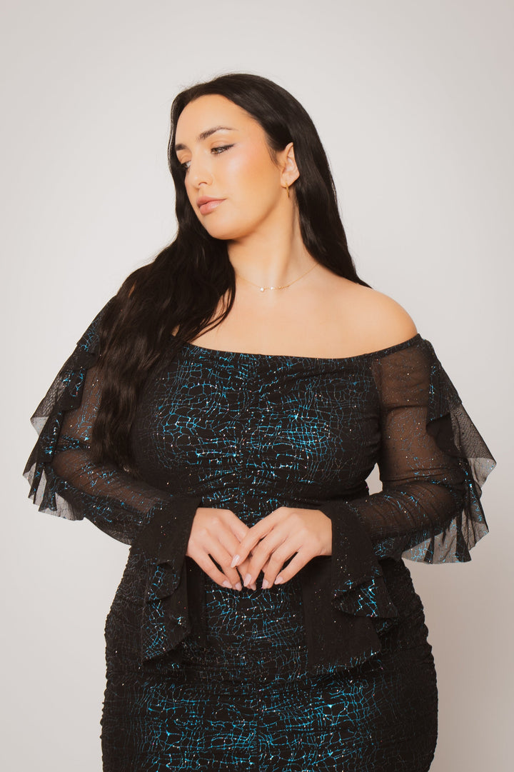 Gibiu Dresses Plus Size Vixen Mesh Mini Dress - Blue