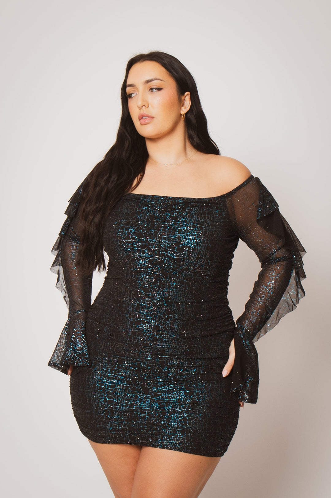 Gibiu Dresses Plus Size Vixen Mesh Mini Dress - Blue