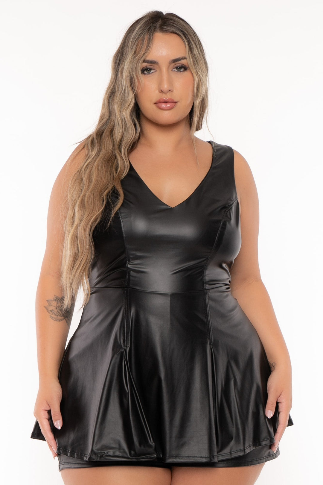 Curvy Sense Dresses Plus Size Vixey Faux Leather Romper - Black