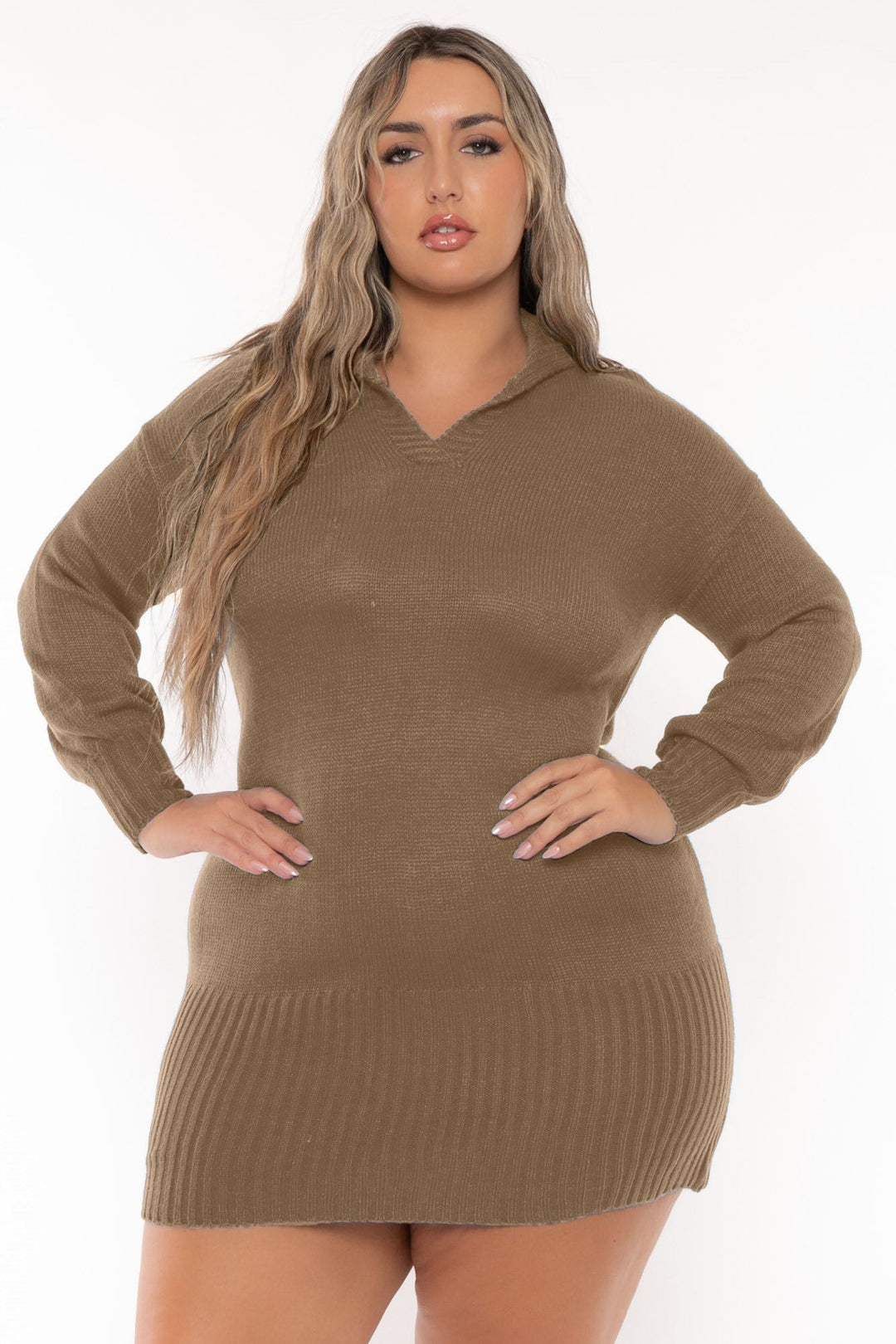 China Dresses Plus Size Willette    Sweater Mini   Dress - Mocha