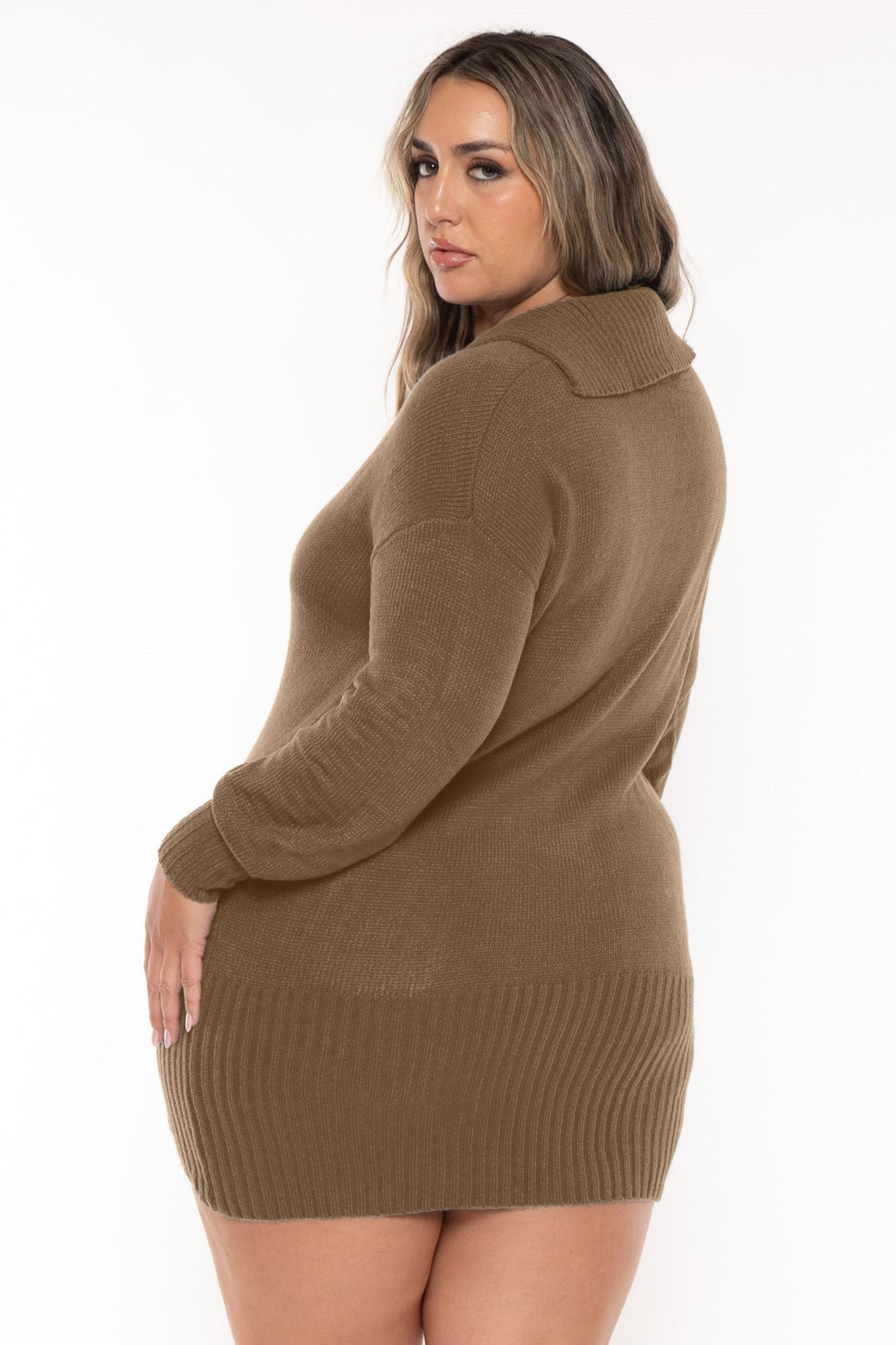 China Dresses Plus Size Willette    Sweater Mini   Dress - Mocha