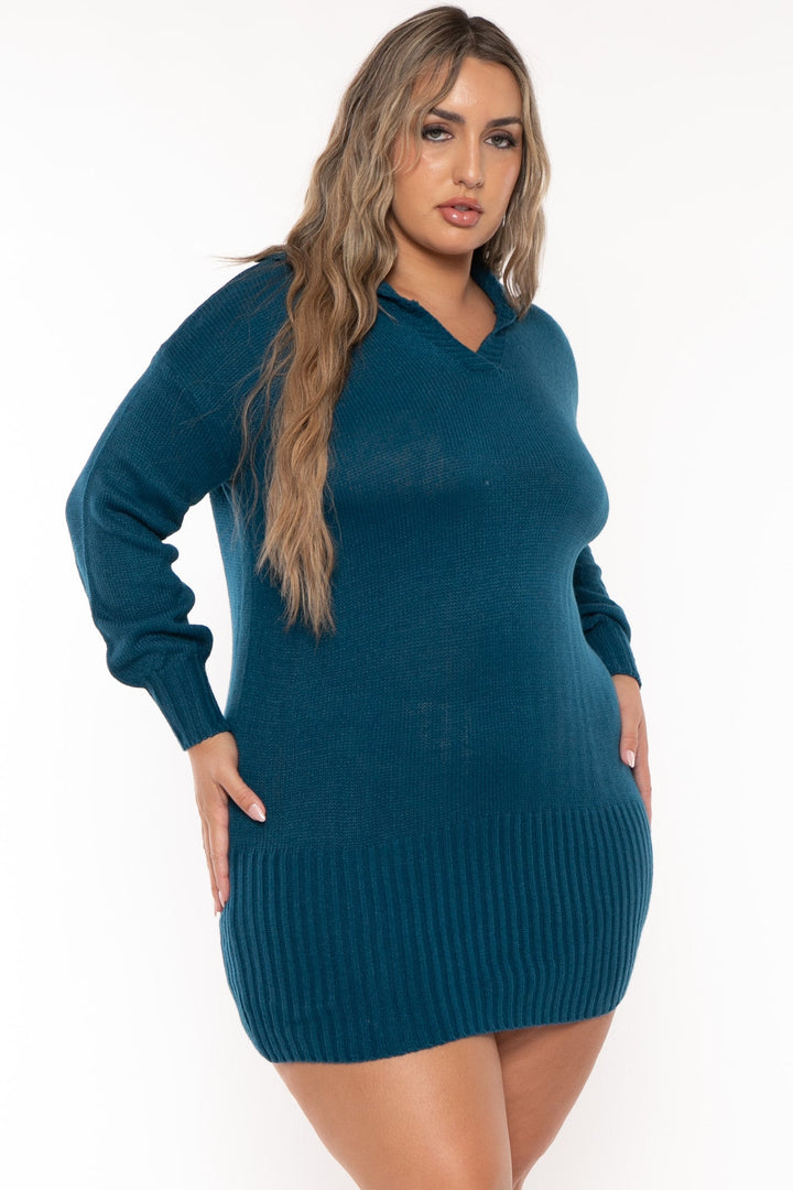 China Dresses Plus Size Willette    Sweater Mini   Dress - Teal