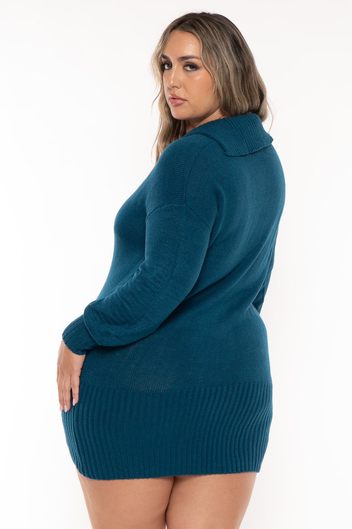 China Dresses Plus Size Willette    Sweater Mini   Dress - Teal