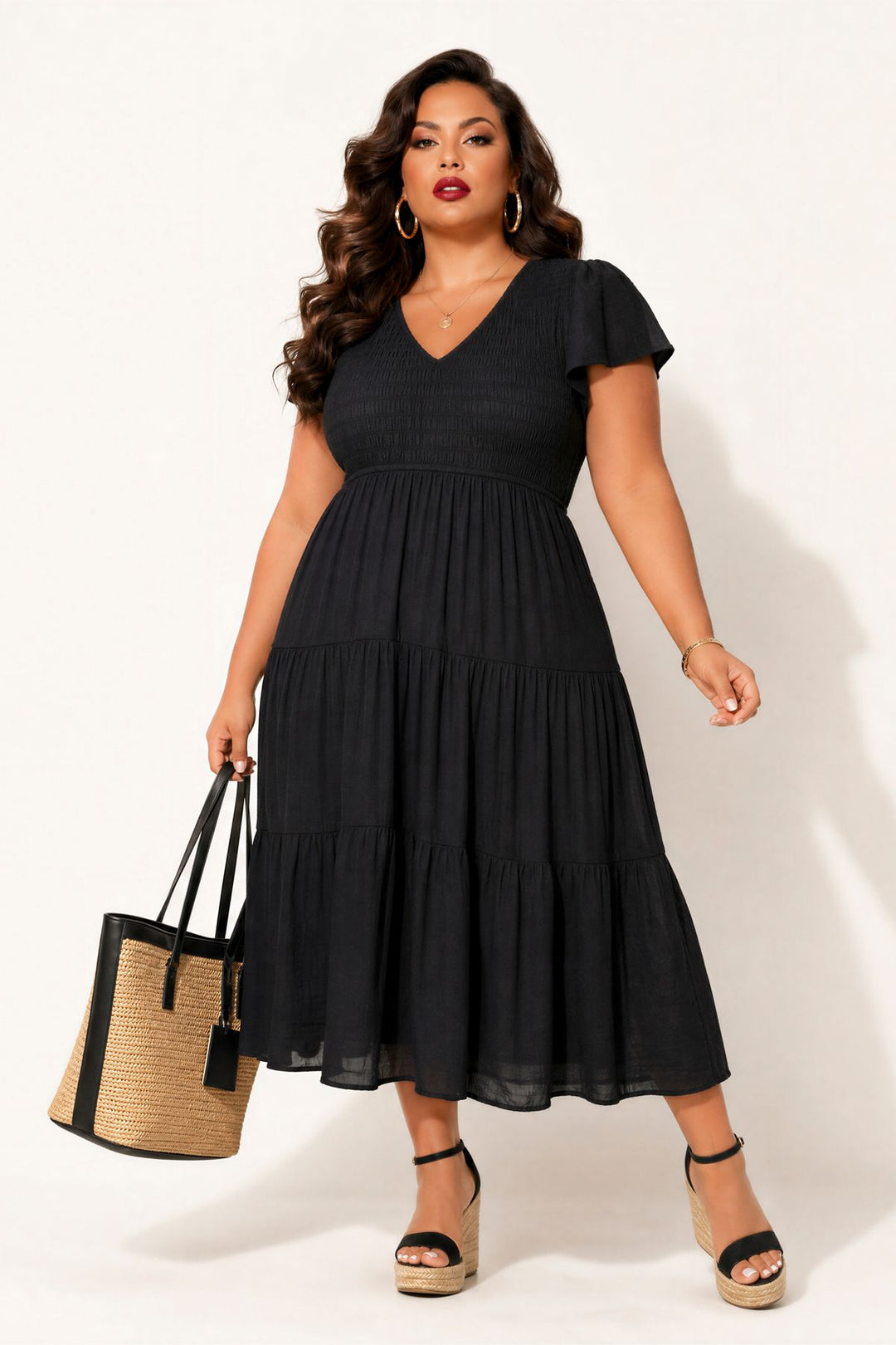 Women's Plus Size Willow Breeze Midi Dress - Black