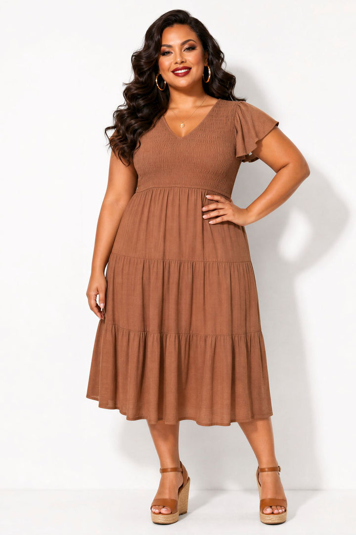 blue pepper Dresses Plus Size Willow Breeze Midi Dress - Brown