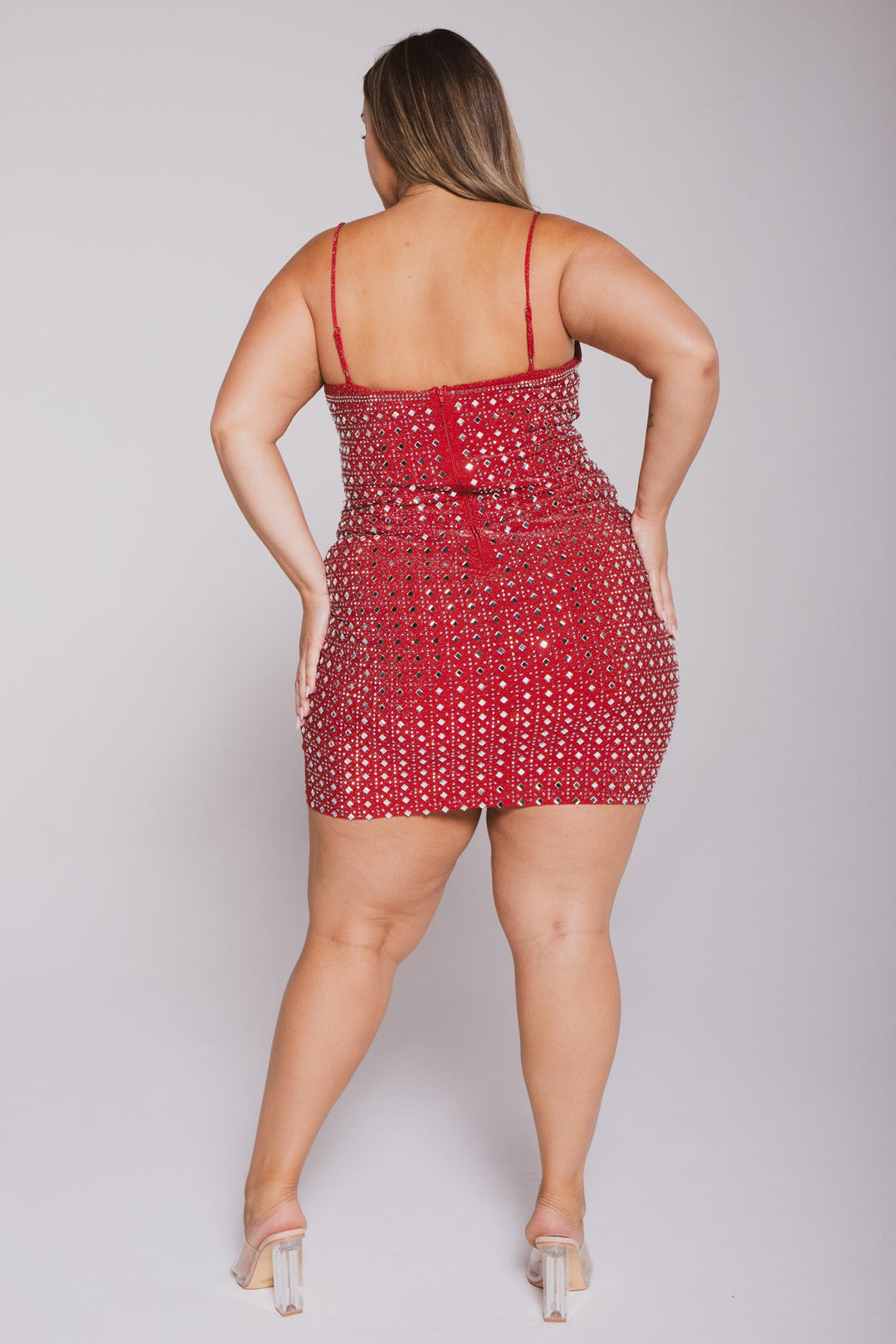 Women's Plus Size Xanthe Studded Cami Dress- Red - Curvy Sense Women's Plus Size Xanthe Studded Cami Dress- Red - Curvy Sense
