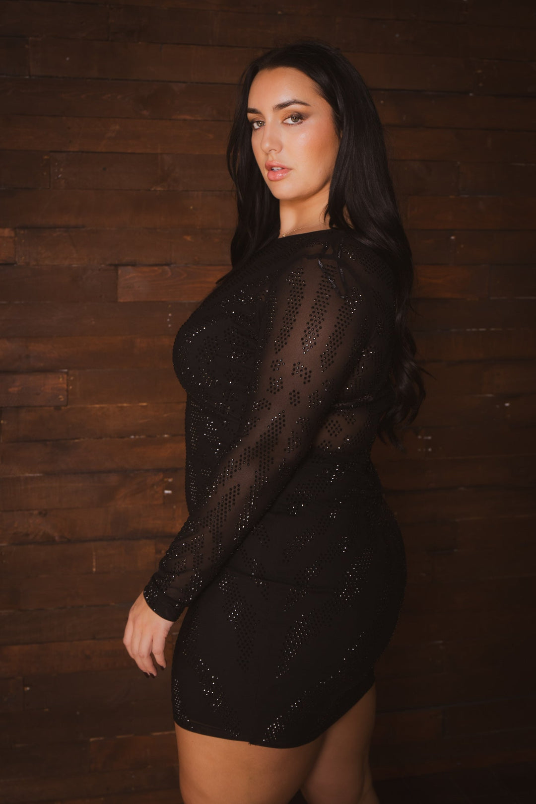 Symphony Dresses Plus Size Yelena Rhinestone Dress- Black