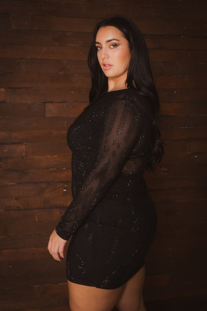 Symphony Dresses Plus Size Yelena Rhinestone Dress- Black