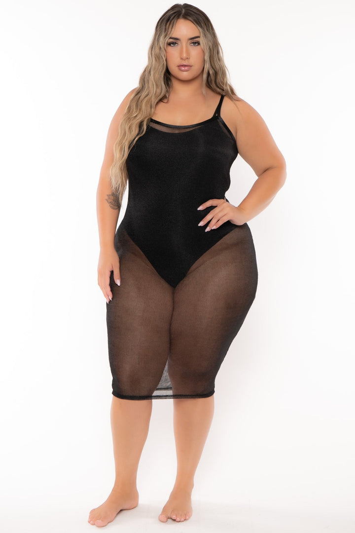 Curvy Sense Dresses Plus Size Yenssy Metallic Mesh  Dress - Black