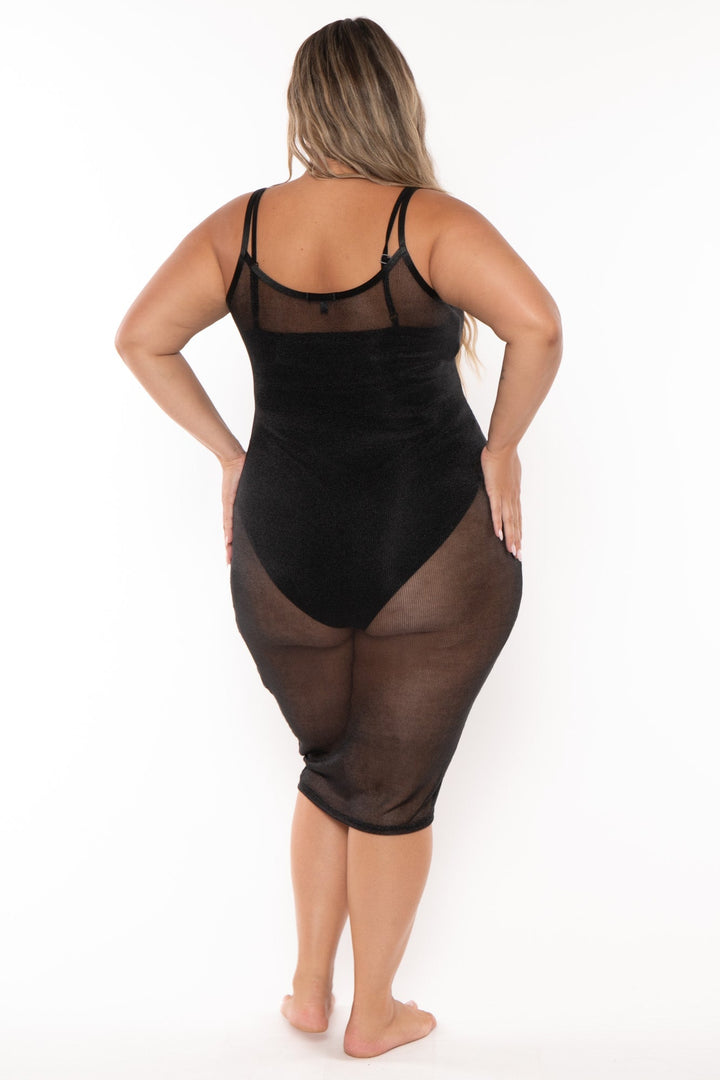 Curvy Sense Dresses Plus Size Yenssy Metallic Mesh  Dress - Black