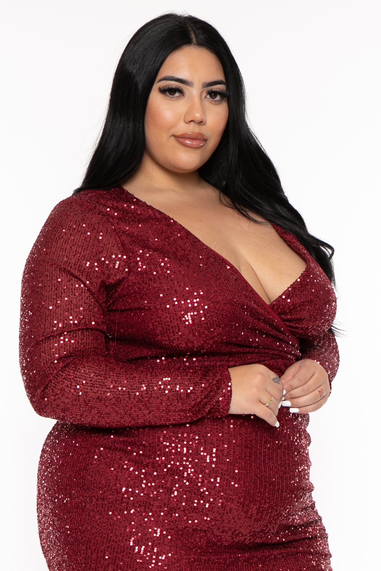 Burgundy sequin on sale dress plus size