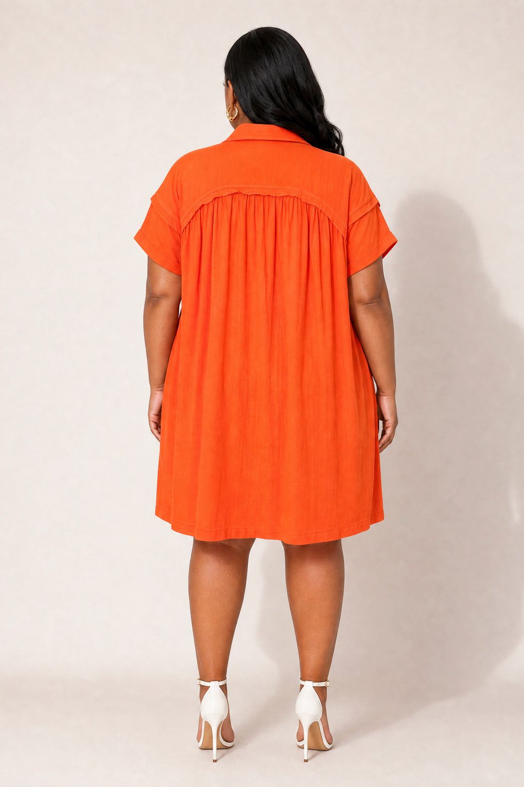 Oddi Dresses Plus Size Zarelle Shirt Dress - Orange