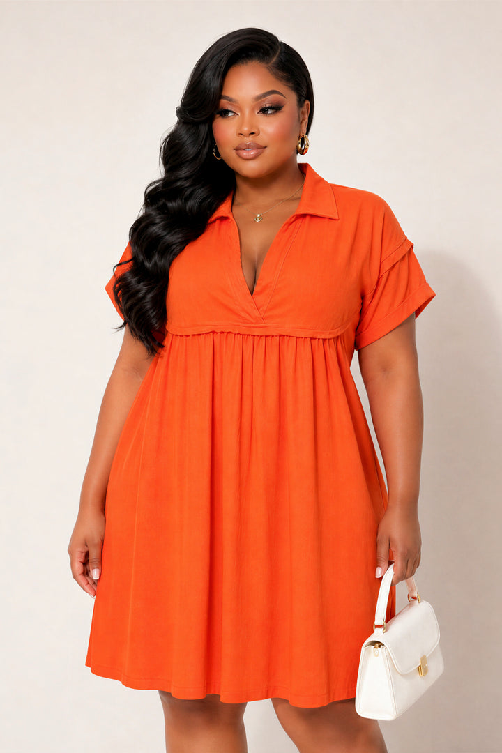Oddi Dresses Plus Size Zarelle Shirt Dress - Orange