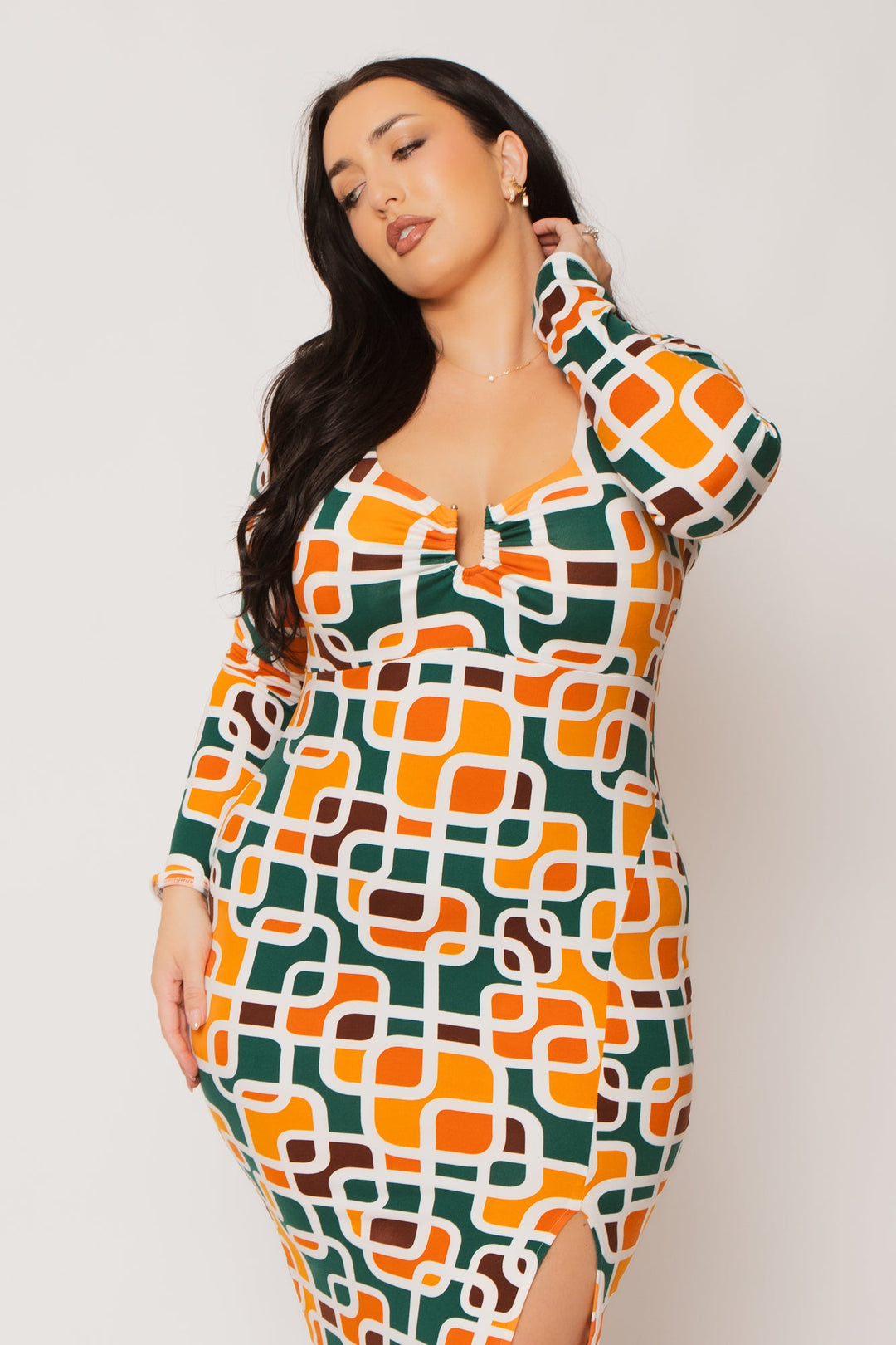 Curvy Sense Inc. Dresses Plus Size Zaria Midi Dress - Orange