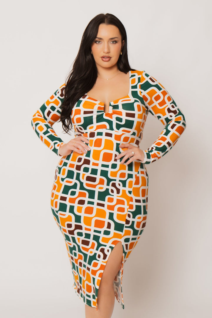 Curvy Sense Inc. Dresses Plus Size Zaria Midi Dress - Orange