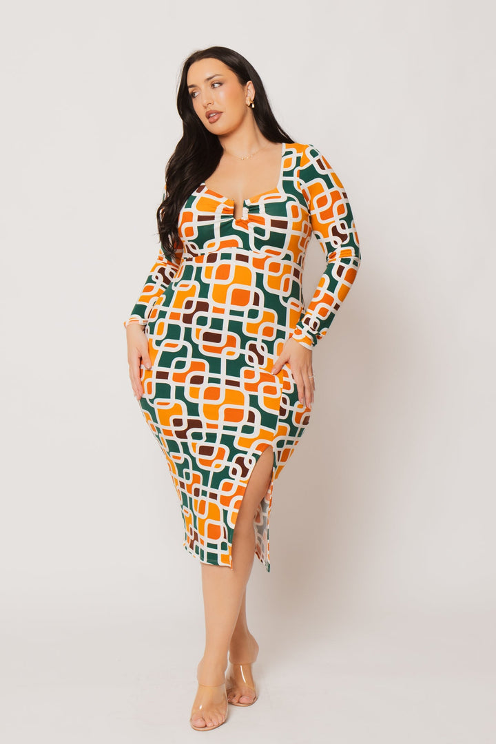 Curvy Sense Inc. Dresses Plus Size Zaria Midi Dress - Orange