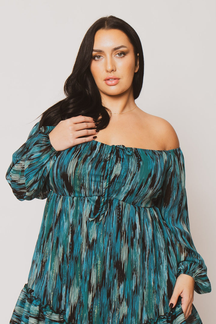 Curvy Sense Inc. Dresses Plus Size Zariah Off Shoulder Dress  - Teal