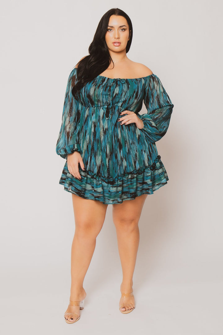 Curvy Sense Inc. Dresses Plus Size Zariah Off Shoulder Dress  - Teal