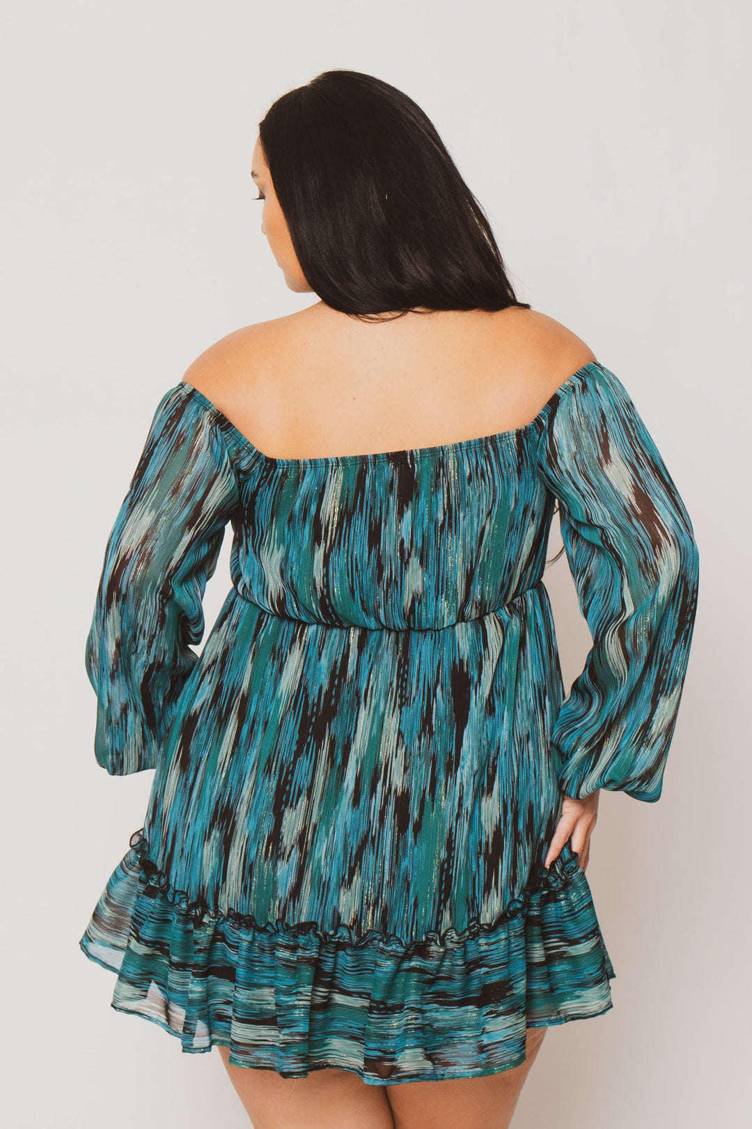 Curvy Sense Inc. Dresses Plus Size Zariah Off Shoulder Dress  - Teal