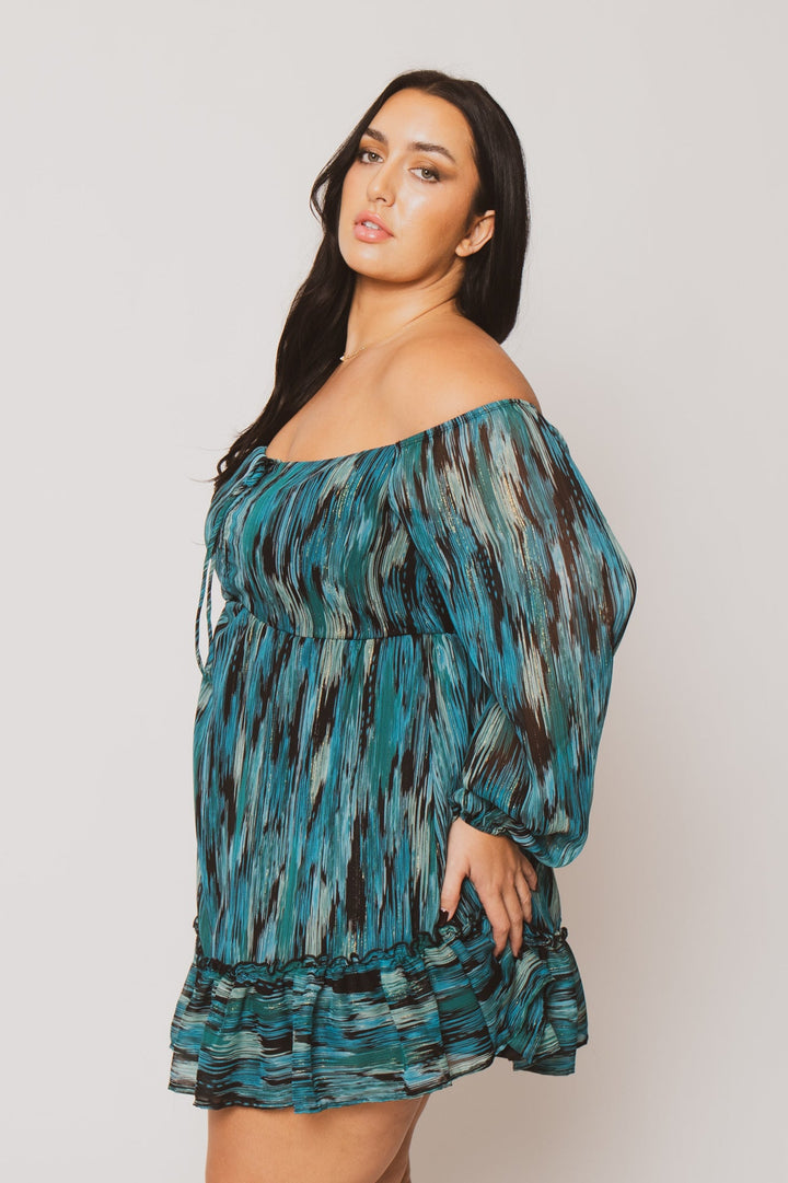 Curvy Sense Inc. Dresses Plus Size Zariah Off Shoulder Dress  - Teal