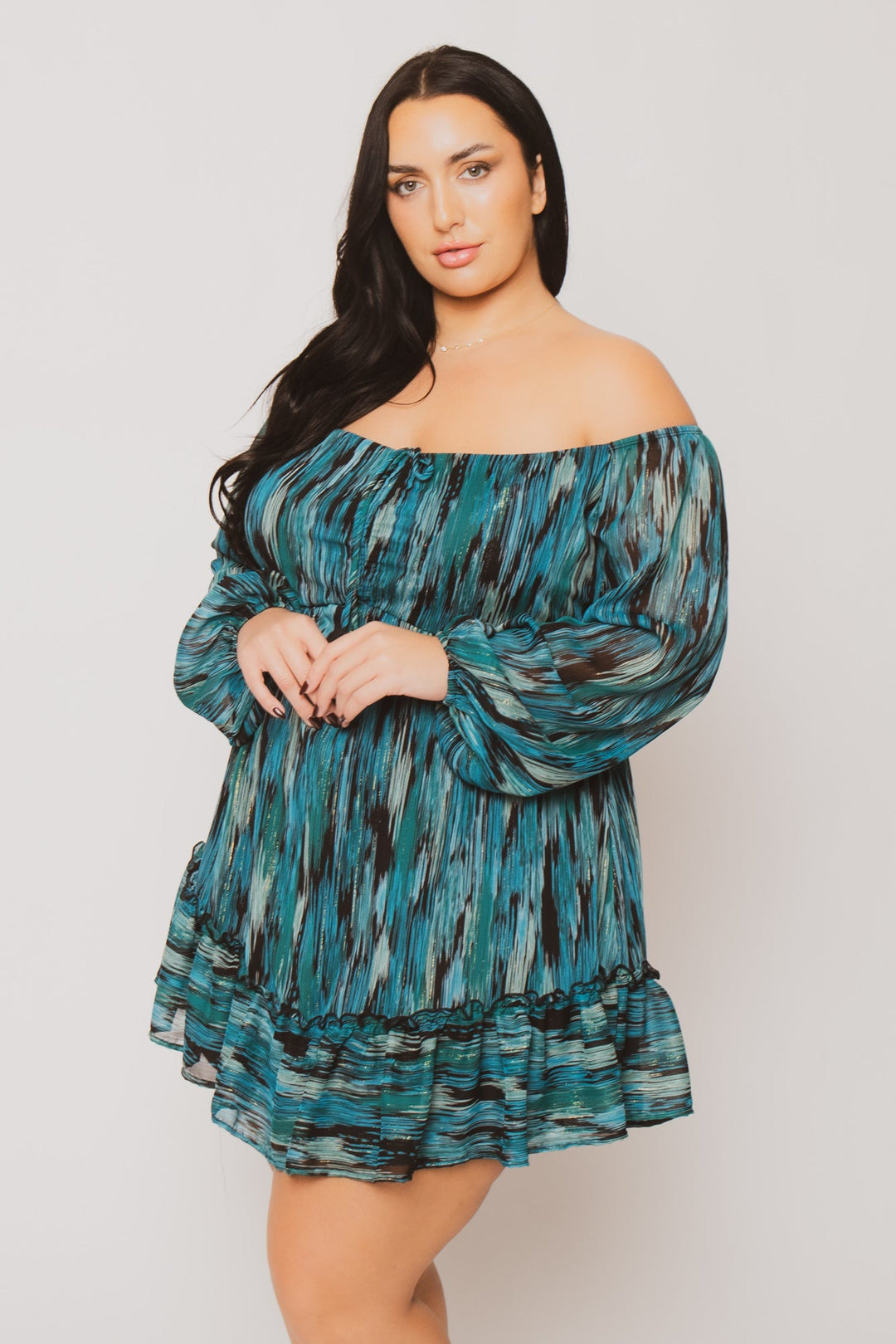 Curvy Sense Inc. Dresses Plus Size Zariah Off Shoulder Dress  - Teal