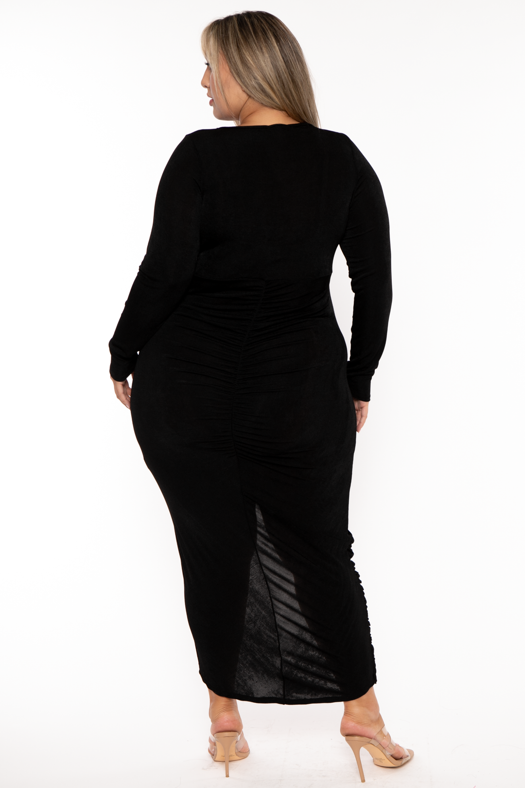 Curvy Sense Dresses Plus Size Zaya Draped Midi  Dress - Black