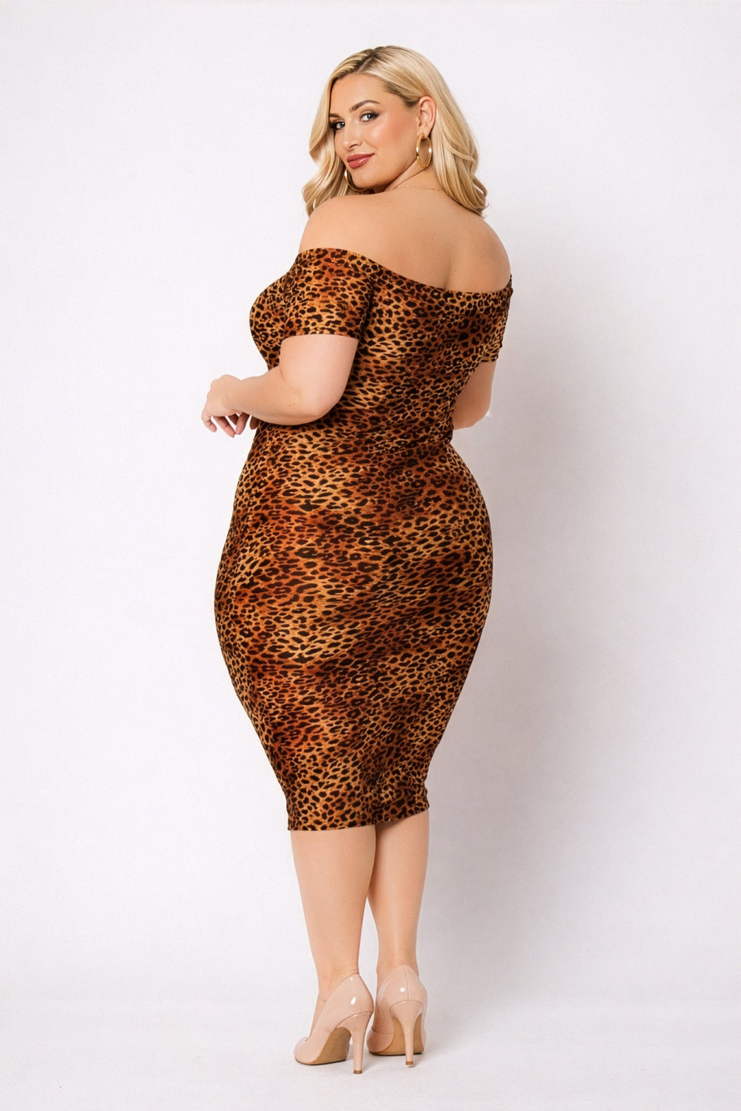 Curvy Sense Inc. Dresses Plus Size Zaya Off Shoulder  Dress - Brown