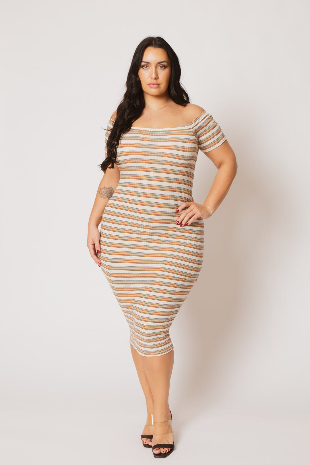 Curvy Sense Inc. Dresses Plus Size Zaya Off Shoulder  Dress - Cream