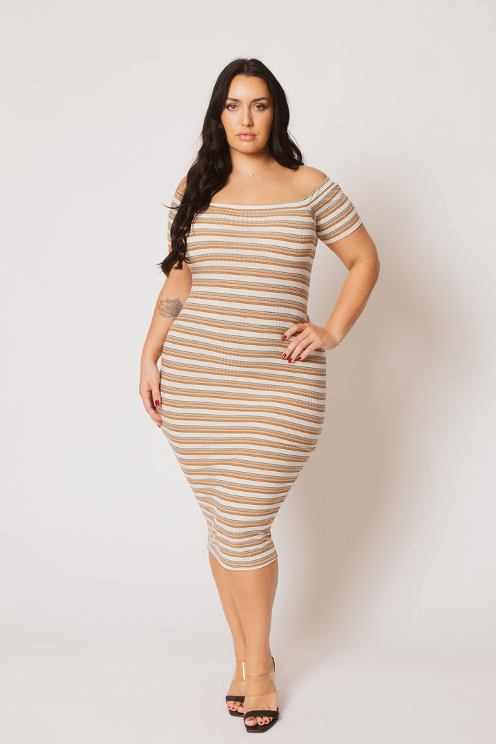 Curvy Sense Inc. Dresses Plus Size Zaya Off Shoulder  Dress - Cream