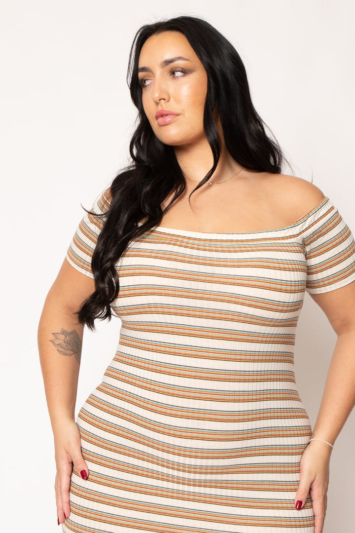 Curvy Sense Inc. Dresses Plus Size Zaya Off Shoulder  Dress - Cream