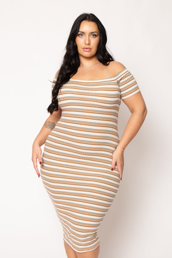 Curvy Sense Inc. Dresses Plus Size Zaya Off Shoulder  Dress - Cream