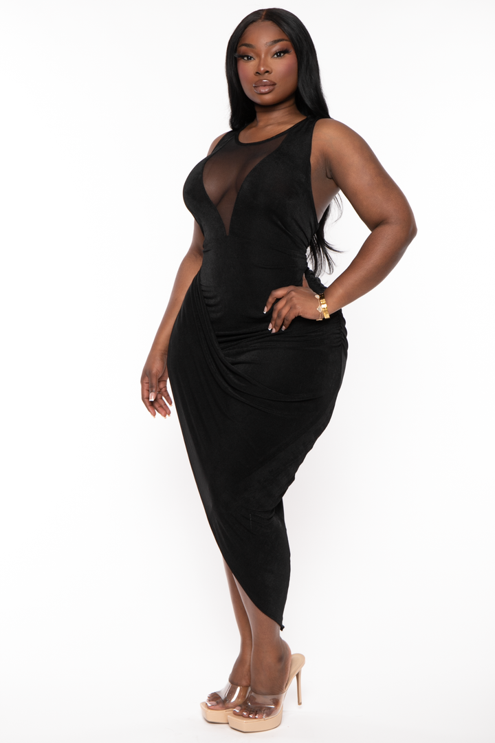 Curvy Sense Dresses Plus Size Zayra Draped Bodycon Dress - Black
