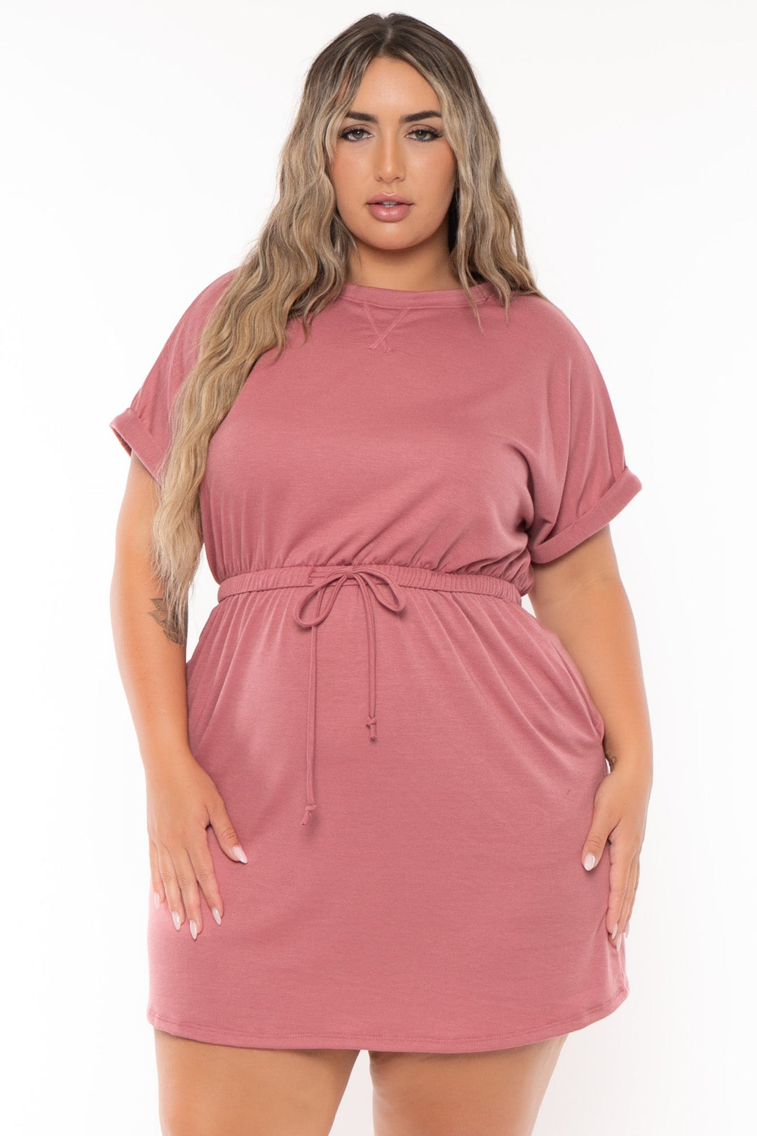 Curvy Sense Dresses Plus Size Zenna   Mini Dress - Mauve