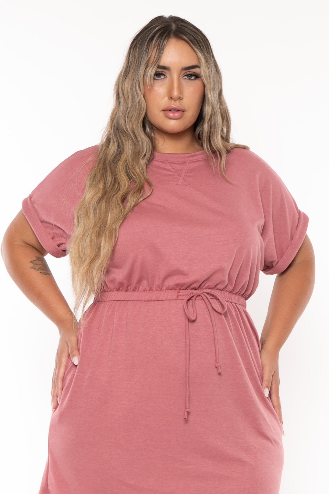 Curvy Sense Dresses Plus Size Zenna   Mini Dress - Mauve