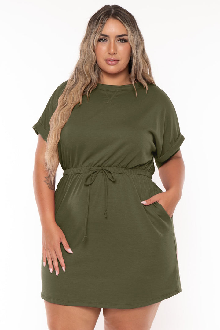 Curvy Sense Dresses Plus Size Zenna   Mini Dress -Olive