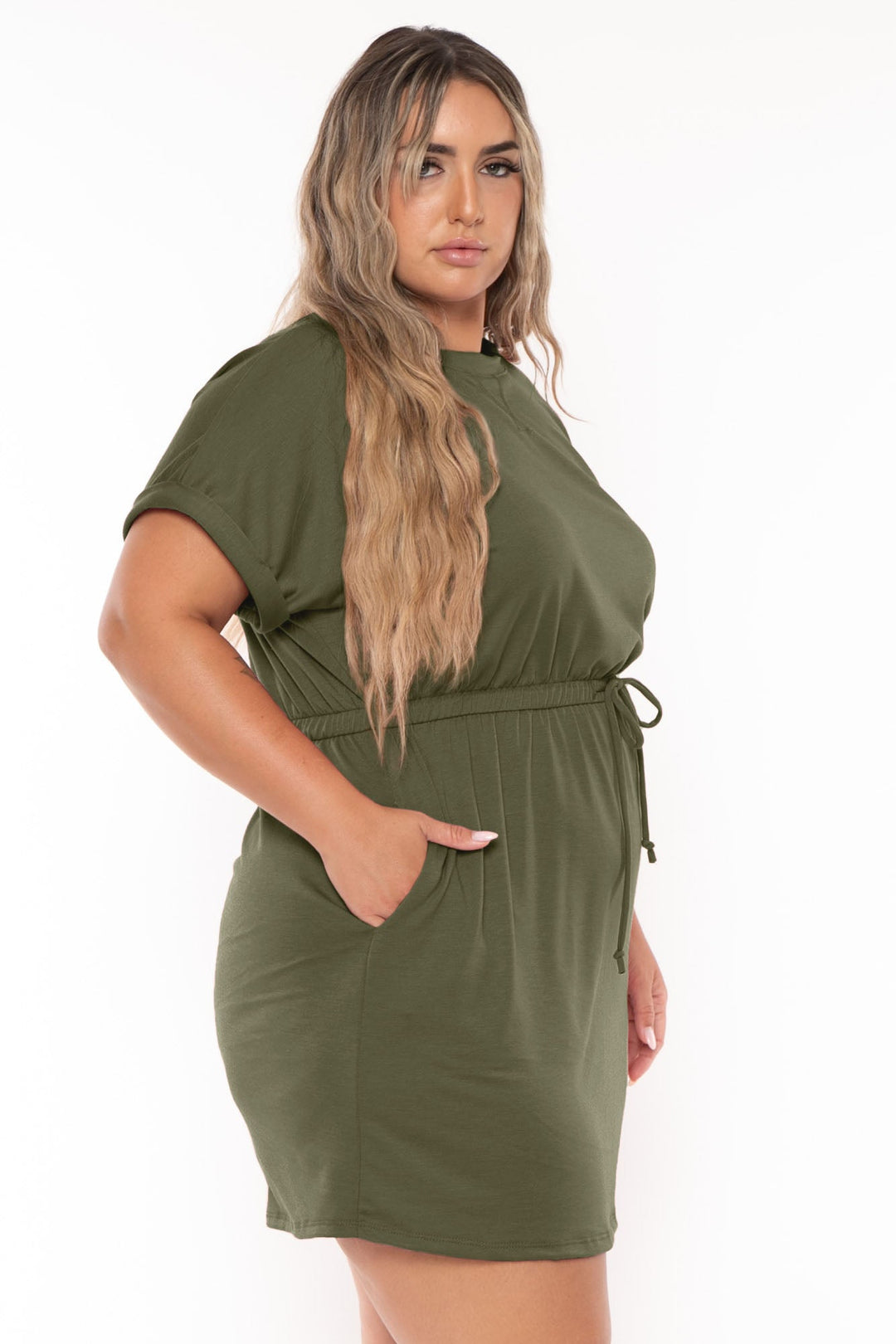 Curvy Sense Dresses Plus Size Zenna   Mini Dress -Olive