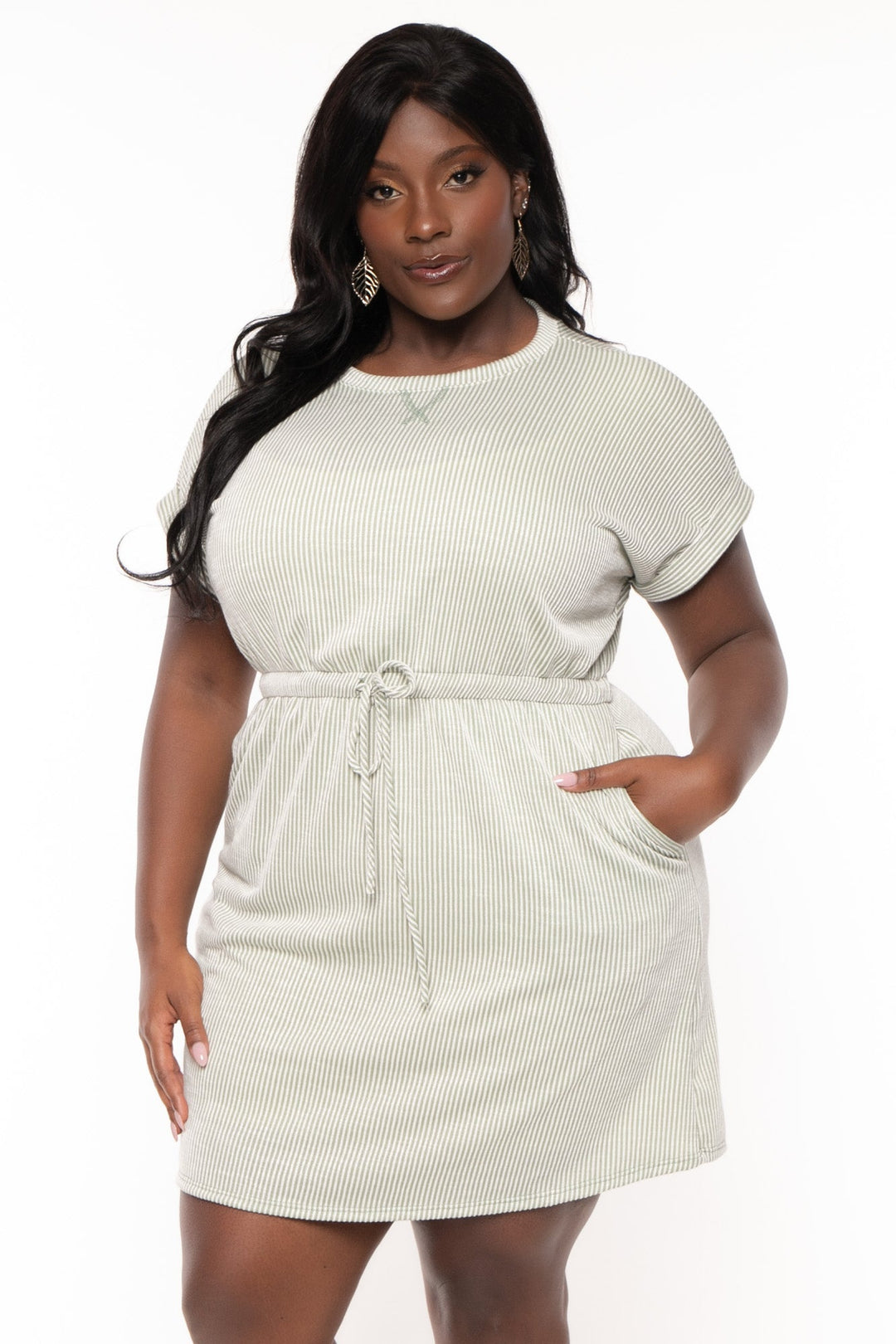 Curvy Sense Dresses Plus Size Zenna Ribbed Dress - Sage