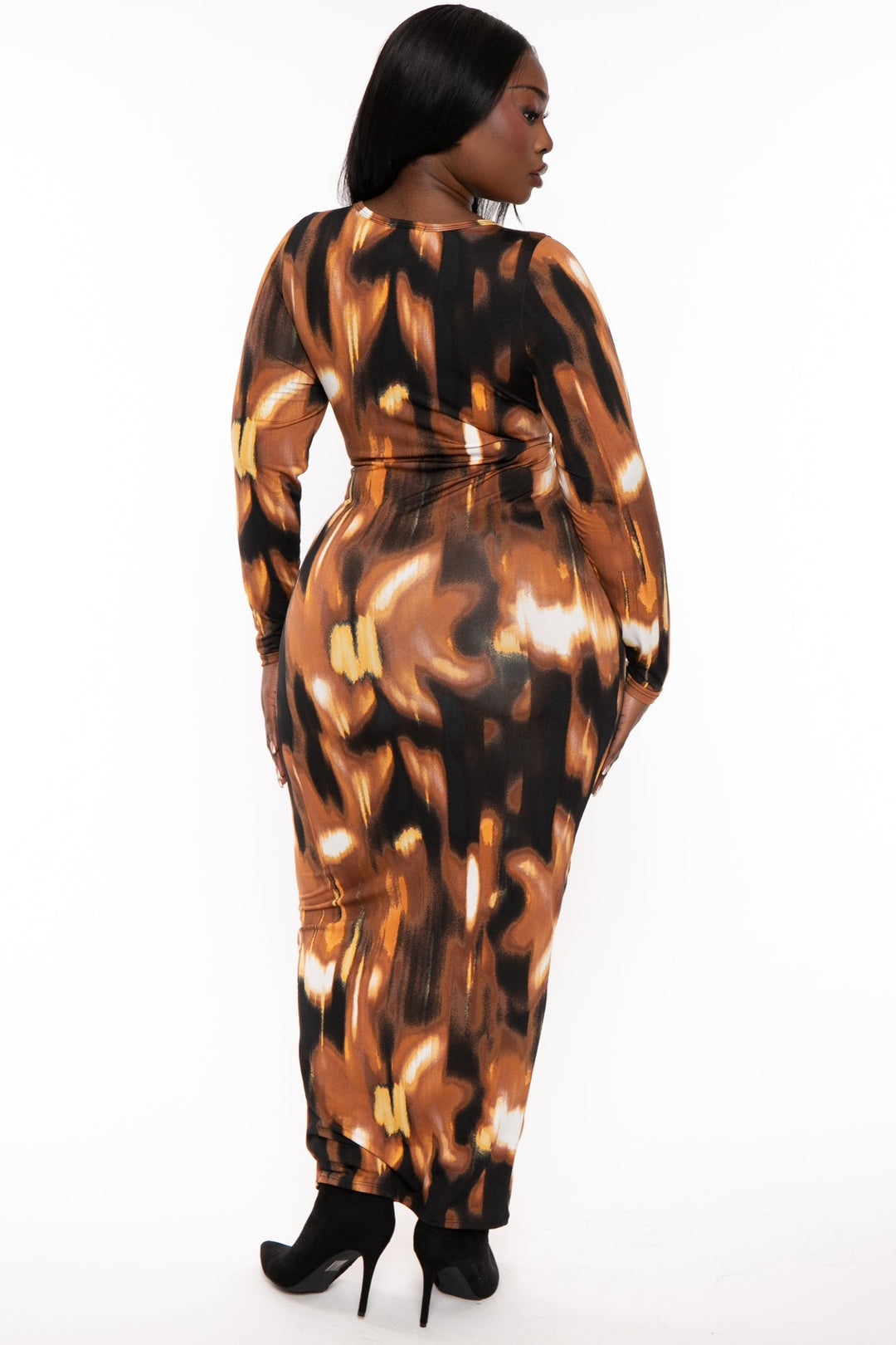 Curvy Sense Dresses Plus Size Ziana Printed  Maxi Dress - Brown