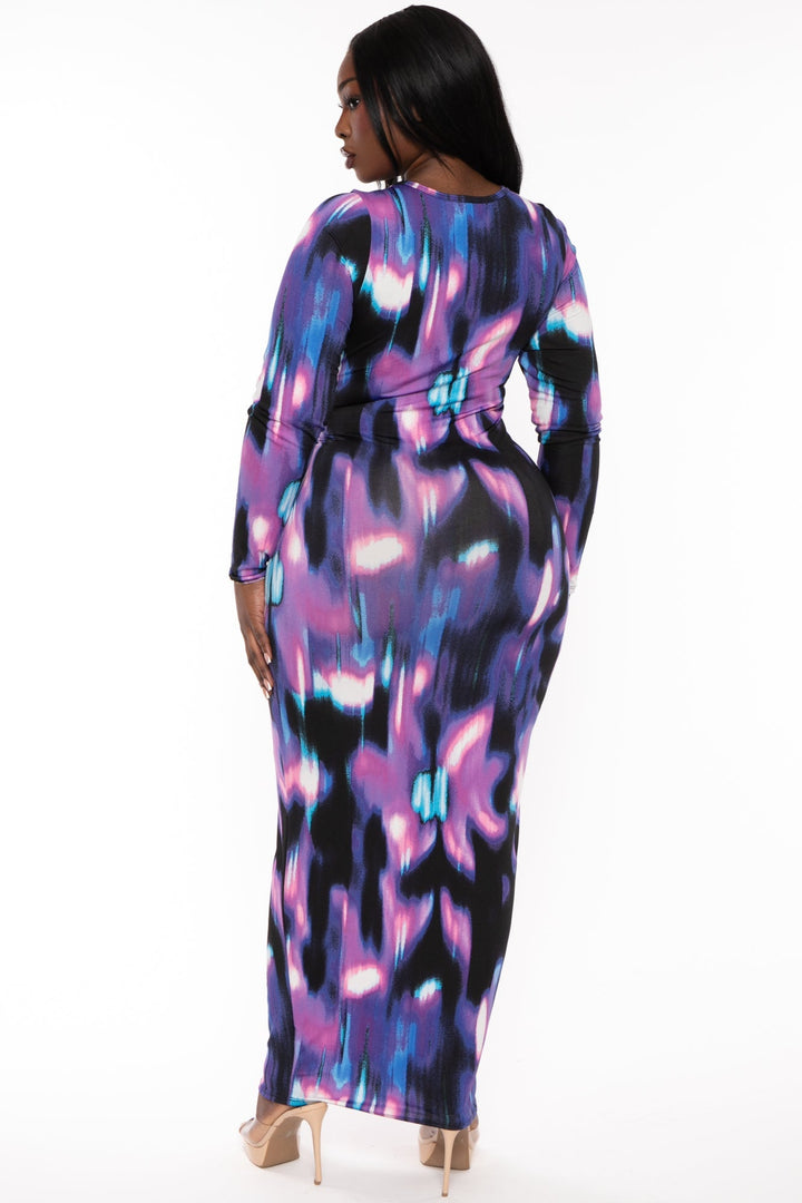 Curvy Sense Dresses Plus Size Ziana Printed  Maxi Dress - Purple