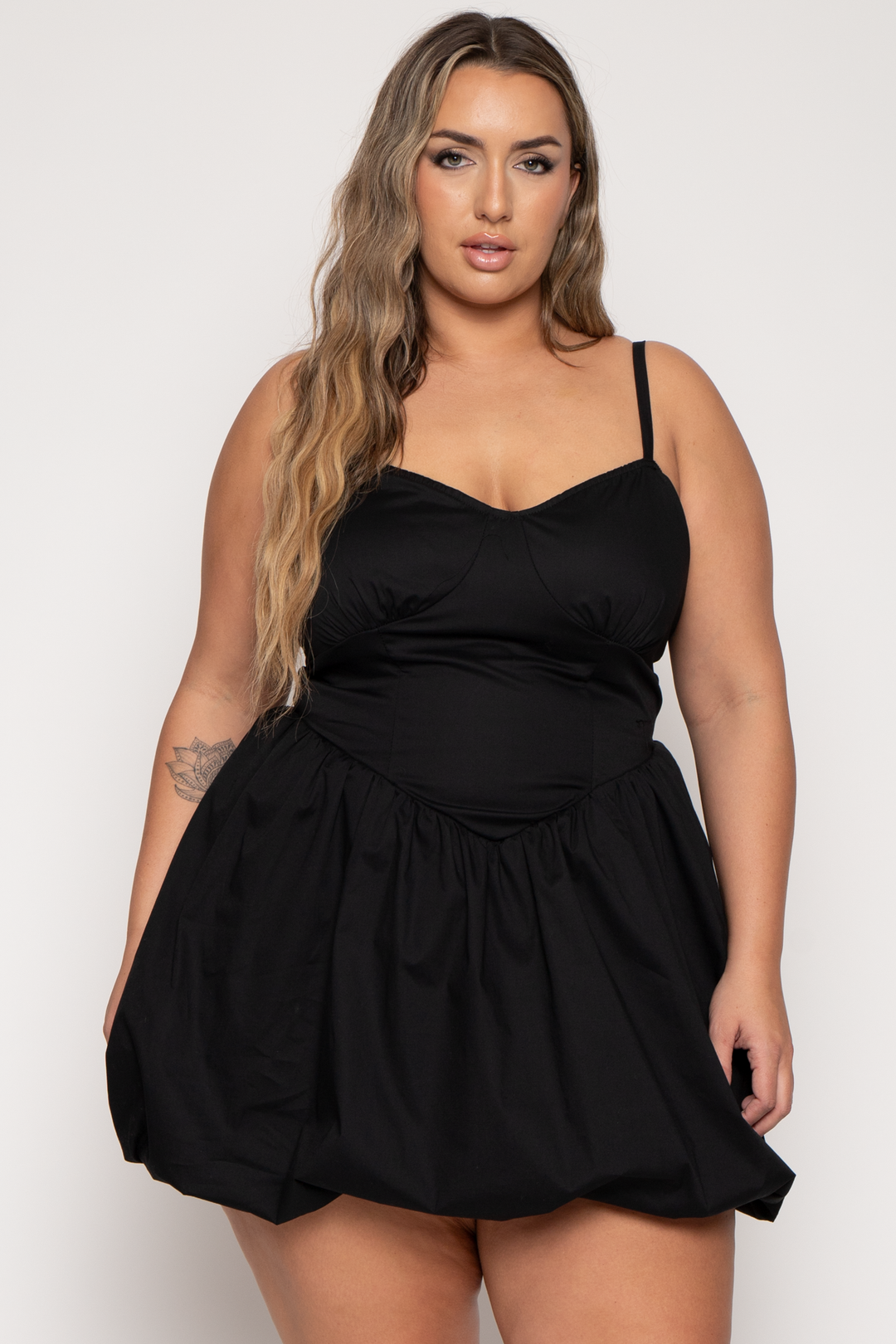 Curvy Sense Dresses Plus Size Zofia Puff Skirt Mini Dress -Black