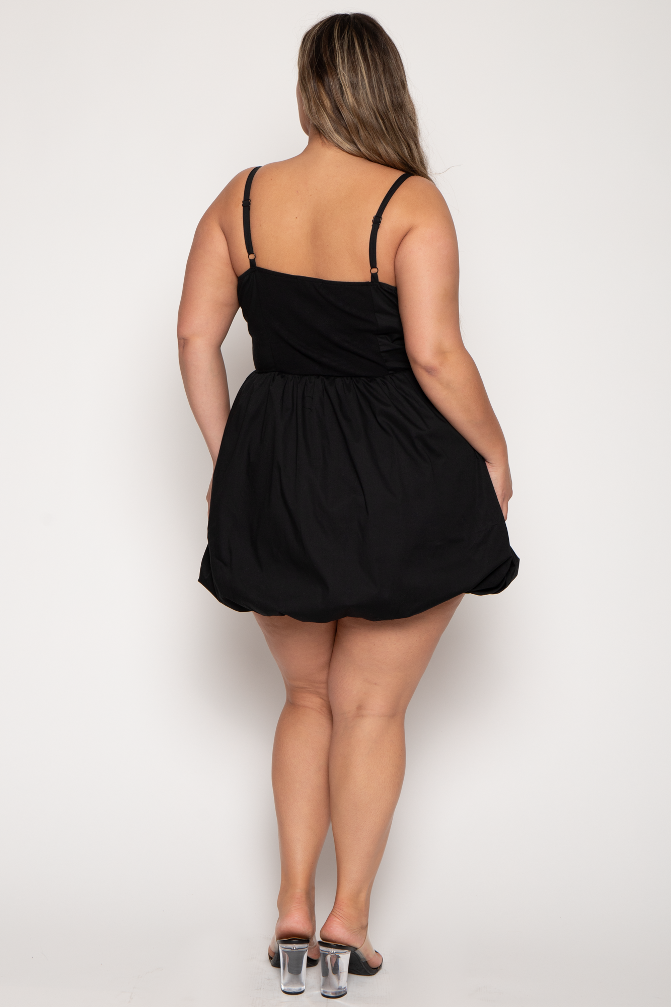 Plus Size Zofia Bubble Mini Dress - Black 1x / Black at Curvy Sense Women's Plus Size Zofia Bubble Mini Dress - Black - Curvy Sense