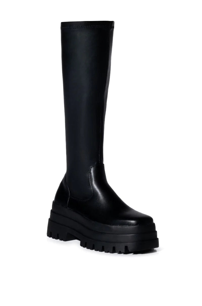 Azalea Wang Footwear Stretch Aretha Platform Knee High Boots - Black