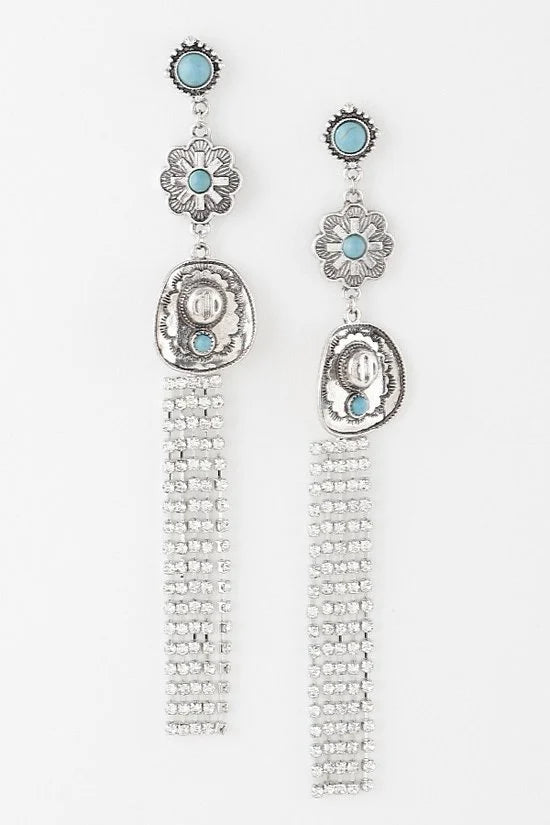 H&D Handbags Silver Antique Rhinestone Drop Earrings- Silver