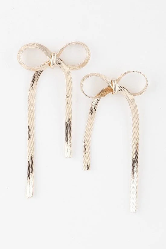 H&D Handbags Gold Box Chain Ribbon Earrings - Gold