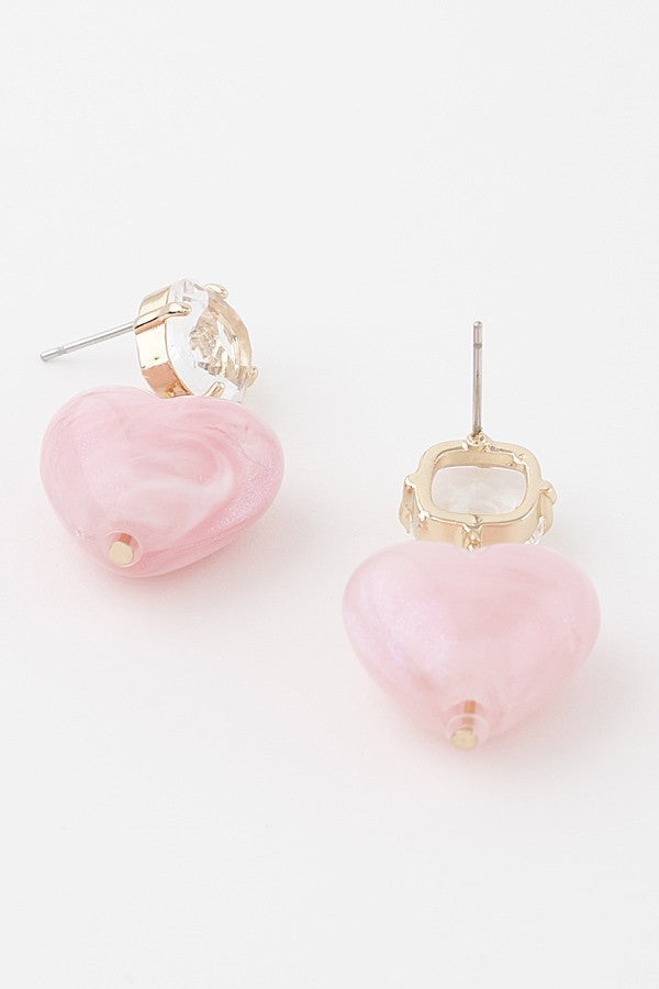 H&D Handbags Pink Crystal Heart Drop Earrings-Pink