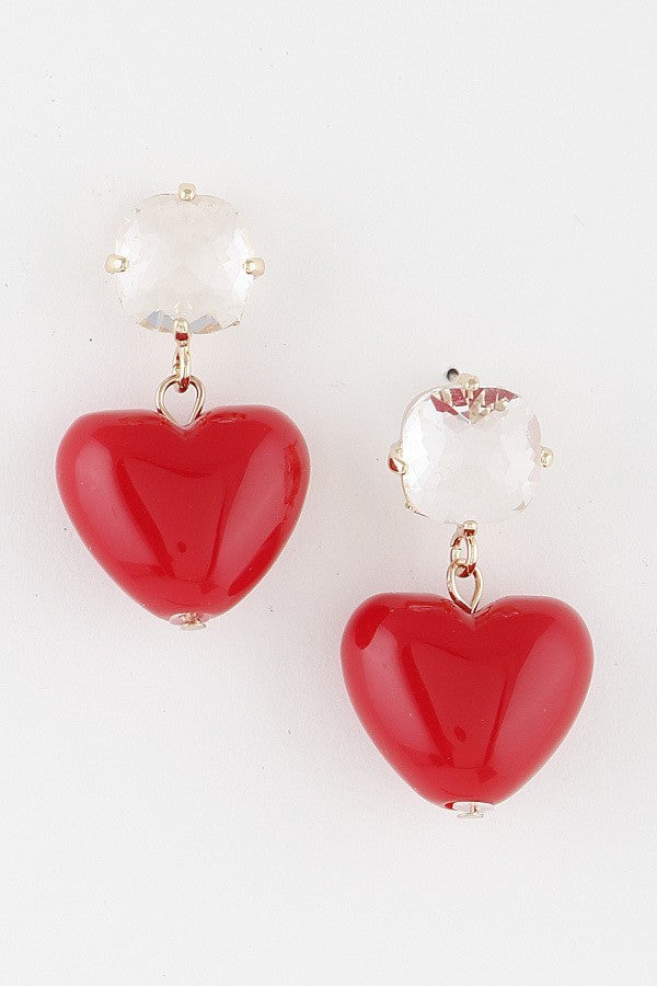 H&D Handbags Red Crystal Heart Drop Earrings-Red