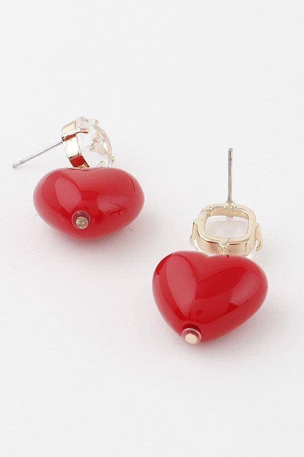 H&D Handbags Red Crystal Heart Drop Earrings-Red