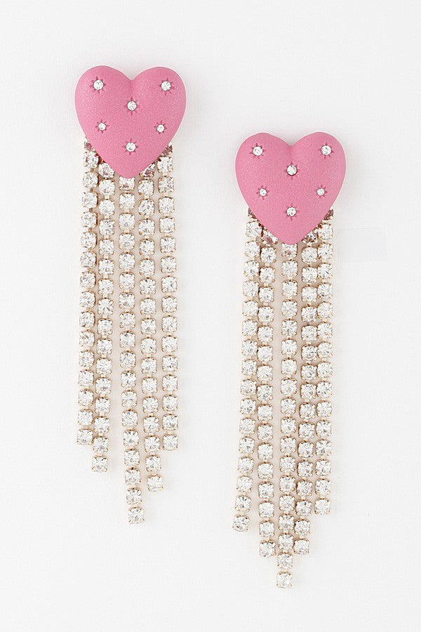 H&D Handbags Gold Heart Jewel Cushion Drop Earrings-Pink